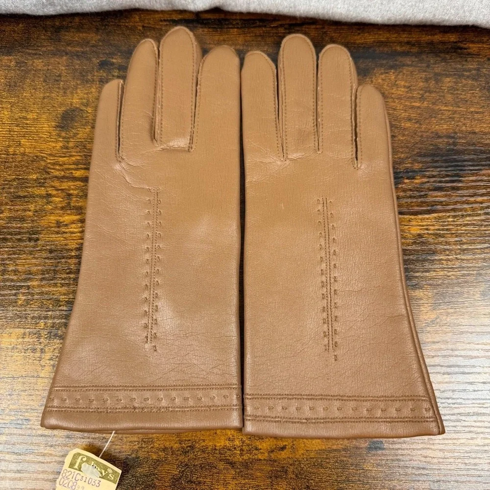 Foleys Womens Leather Winter Gloves Tan Cashmere Lined Size 7.5 New Vintage